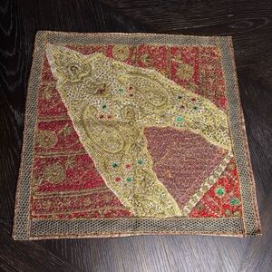 Hand Crafted Golden Vintage Indian Embroidery Patchwork Pillow Cushion Cover